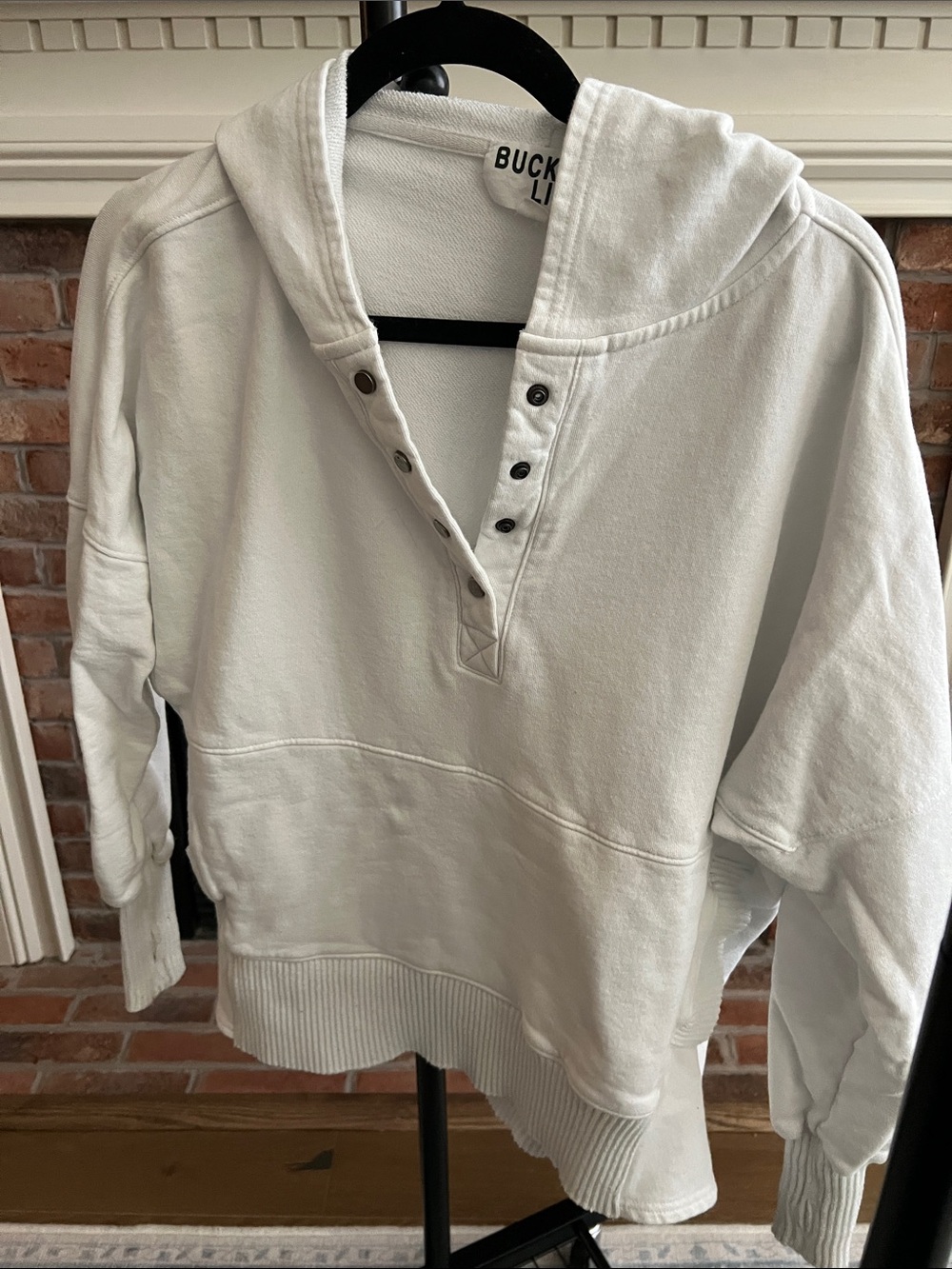 BUCKETLIST White Hooded Snap-Placket Sweatshirt